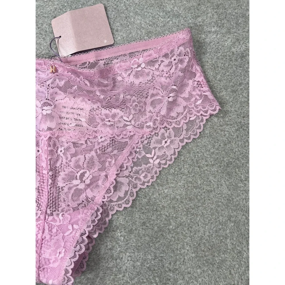 Savage X Fenty Lace Bikini Panties 1X Pink Floral Scalloped Sheer Lingerie New